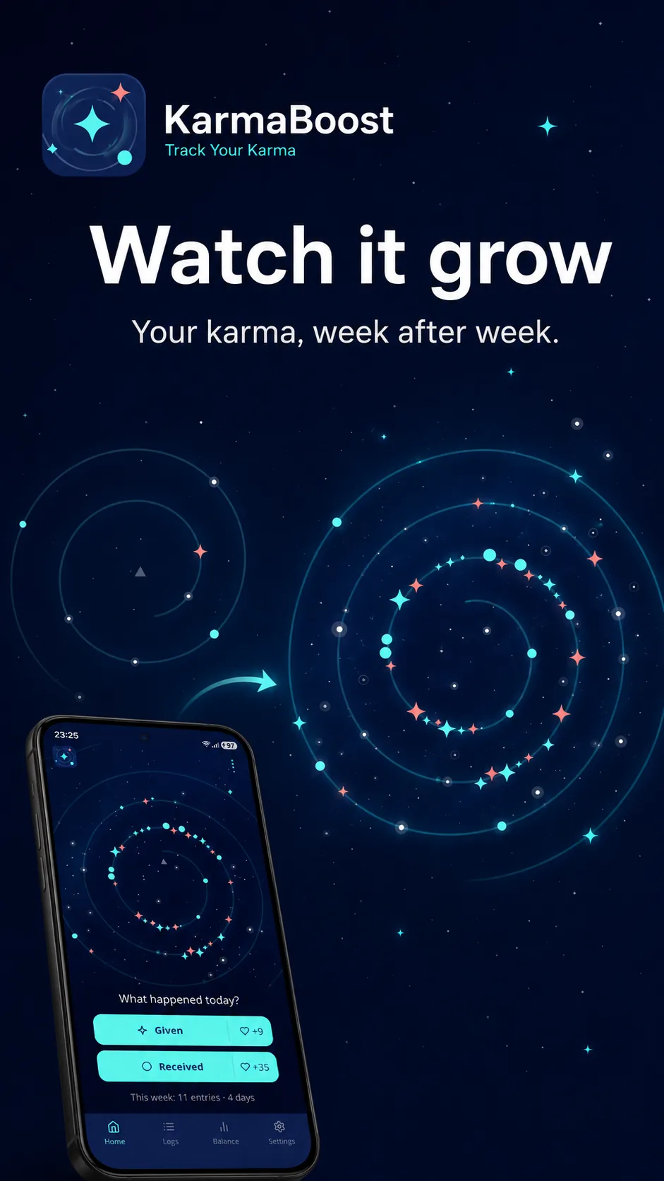 KarmaBoost promotional screenshot: Watch it grow